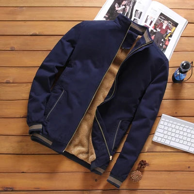 Autumn Winter Mens Fleece Bomber Jackets Mens Casual Outwear Thick Warm Windbreaker Jacket Mens Baseball Coats Clothing M-5XL