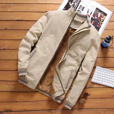 Autumn Winter Mens Fleece Bomber Jackets Mens Casual Outwear Thick Warm Windbreaker Jacket Mens Baseball Coats Clothing M-5XL