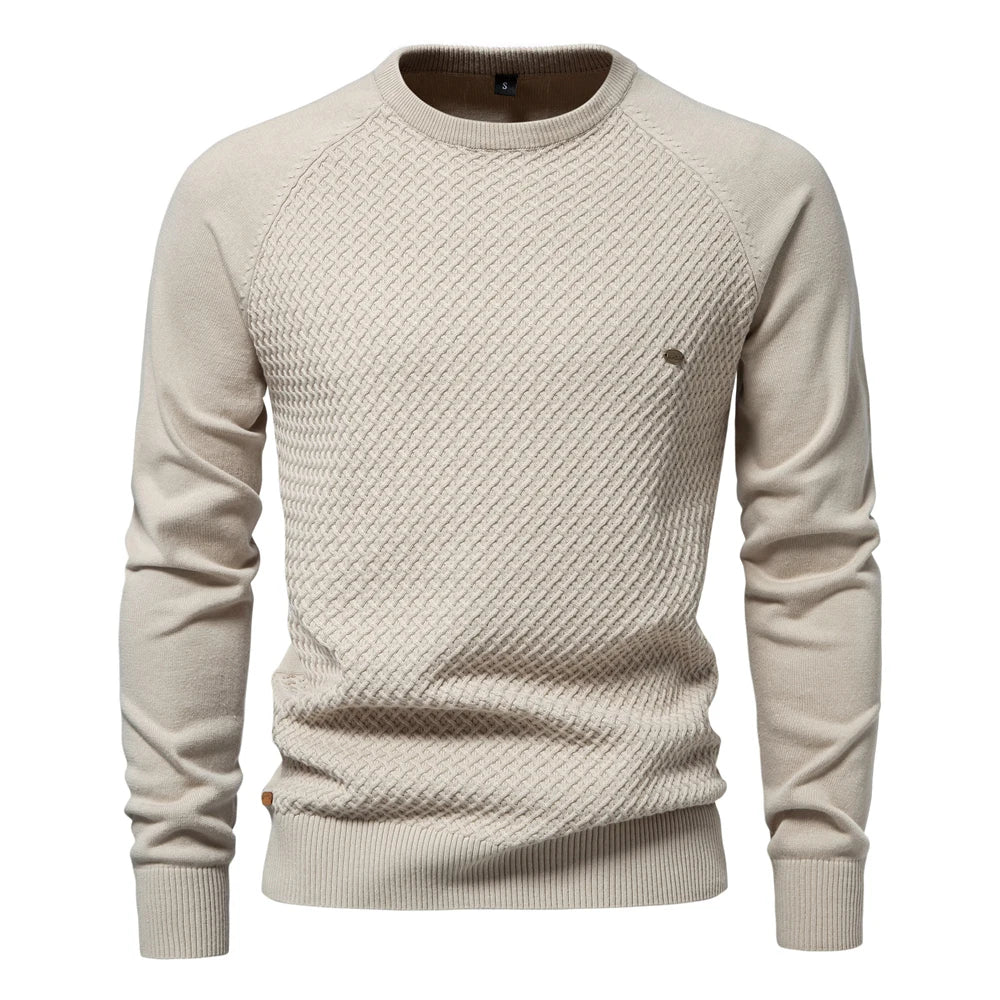 AIOPESON Mens Crew Neck Cotton Pullover Sweater Casual Business Geometric Knitted Mens Sweaters
