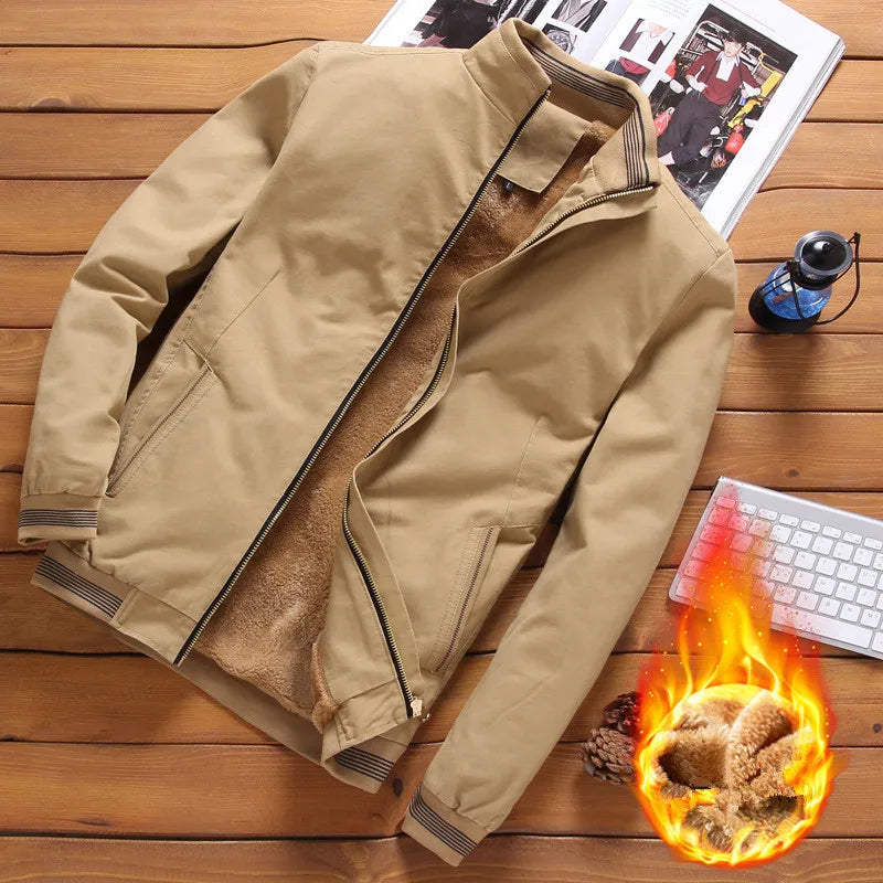 Autumn Winter Mens Fleece Bomber Jackets Mens Casual Outwear Thick Warm Windbreaker Jacket Mens Baseball Coats Clothing M-5XL