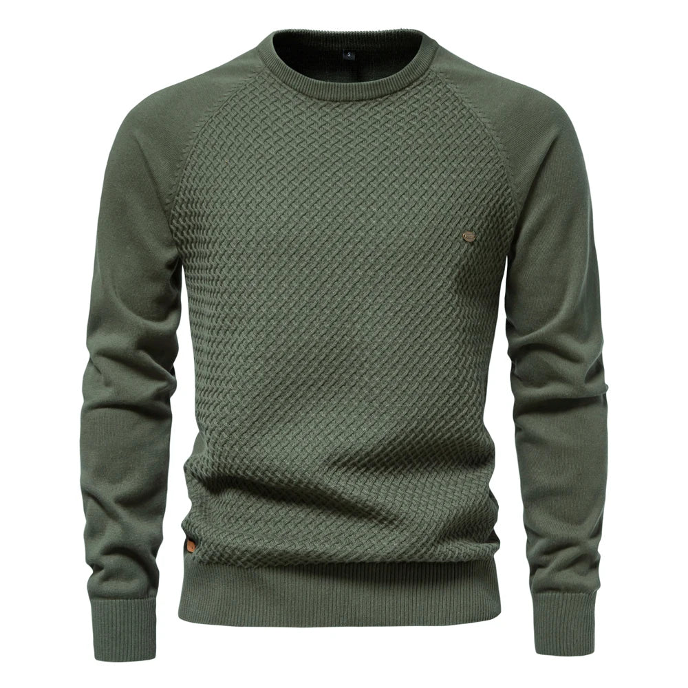 AIOPESON Mens Crew Neck Cotton Pullover Sweater Casual Business Geometric Knitted Mens Sweaters
