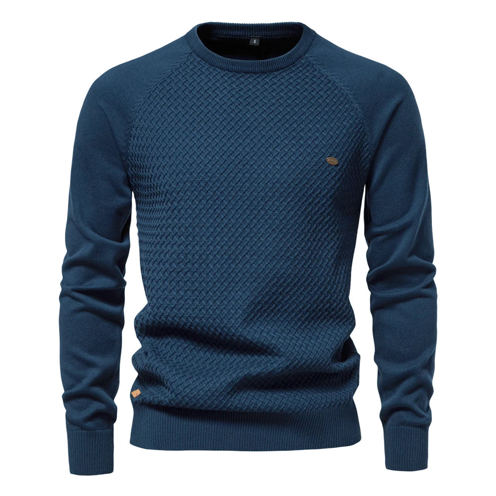AIOPESON Mens Crew Neck Cotton Pullover Sweater Casual Business Geometric Knitted Mens Sweaters