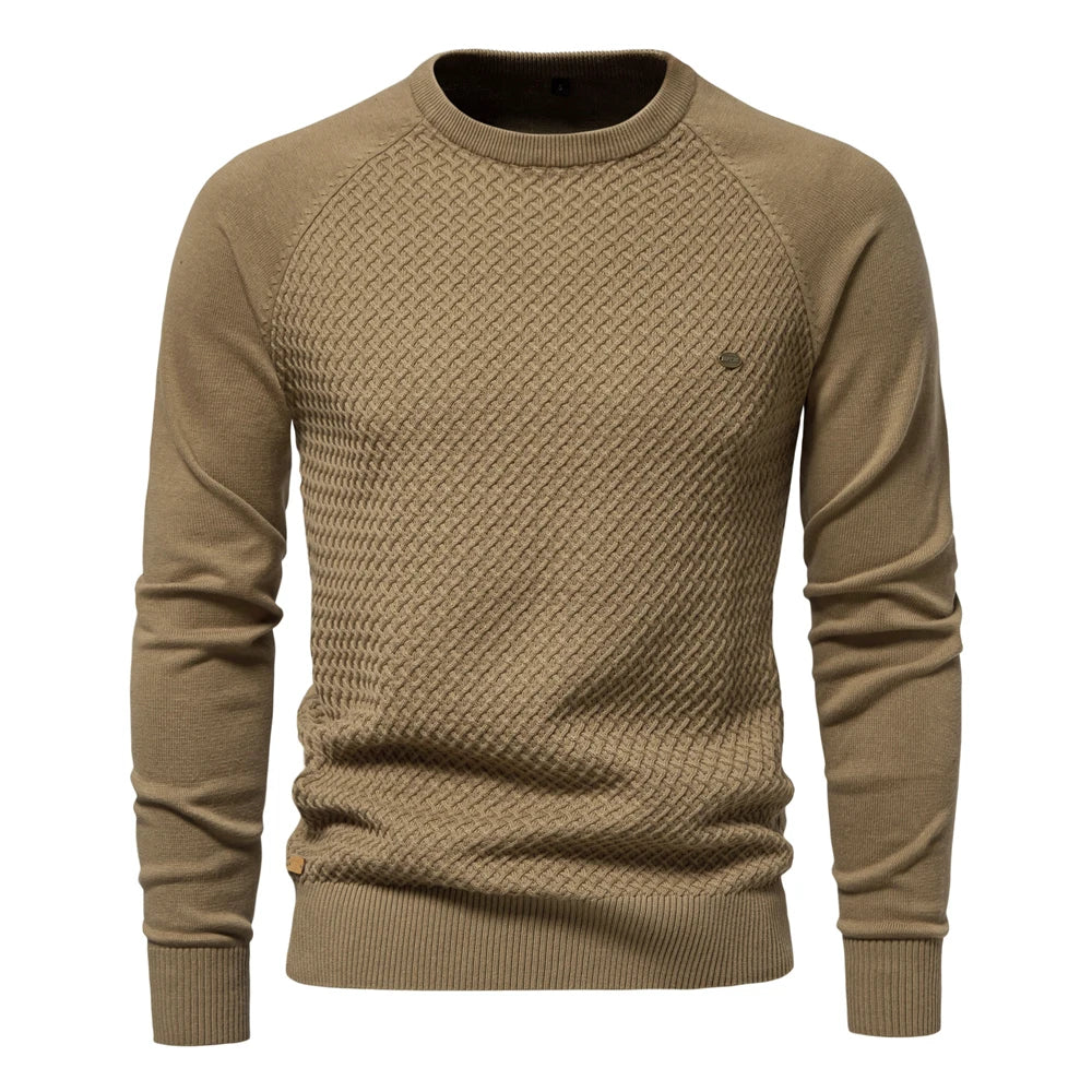 AIOPESON Mens Crew Neck Cotton Pullover Sweater Casual Business Geometric Knitted Mens Sweaters