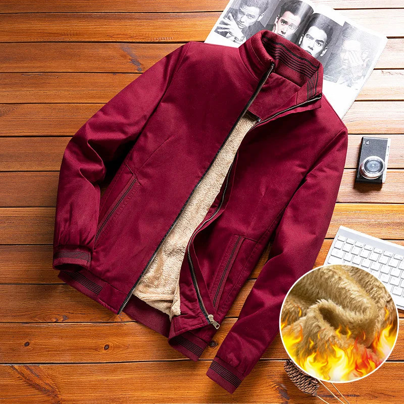 Autumn Winter Mens Fleece Bomber Jackets Mens Casual Outwear Thick Warm Windbreaker Jacket Mens Baseball Coats Clothing M-5XL