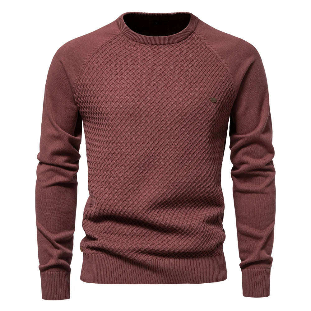 AIOPESON Mens Crew Neck Cotton Pullover Sweater Casual Business Geometric Knitted Mens Sweaters