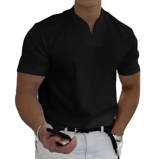 Mens V Neck Short Sleeve Running T-shirts Summer Elastic Slim Fit Fashion T Shirt Skinny Gym Clothing Quick Dry Fitness Tees