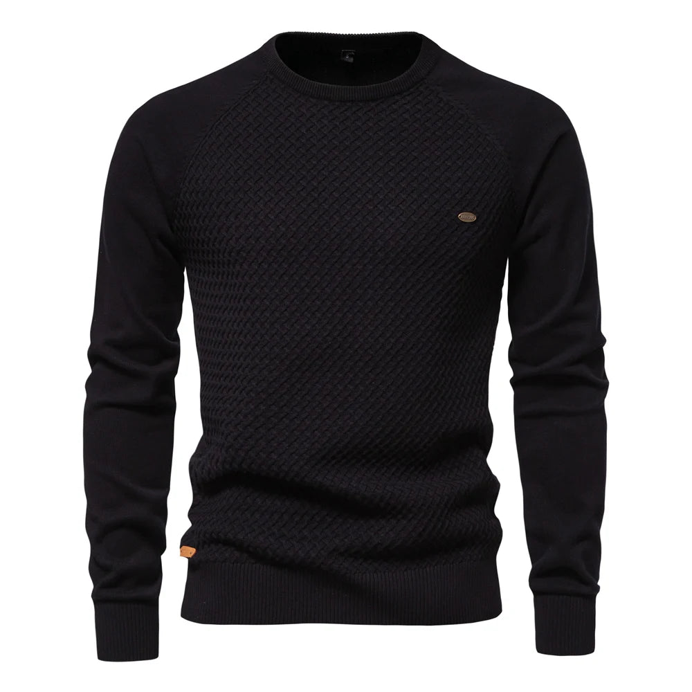 AIOPESON Mens Crew Neck Cotton Pullover Sweater Casual Business Geometric Knitted Mens Sweaters